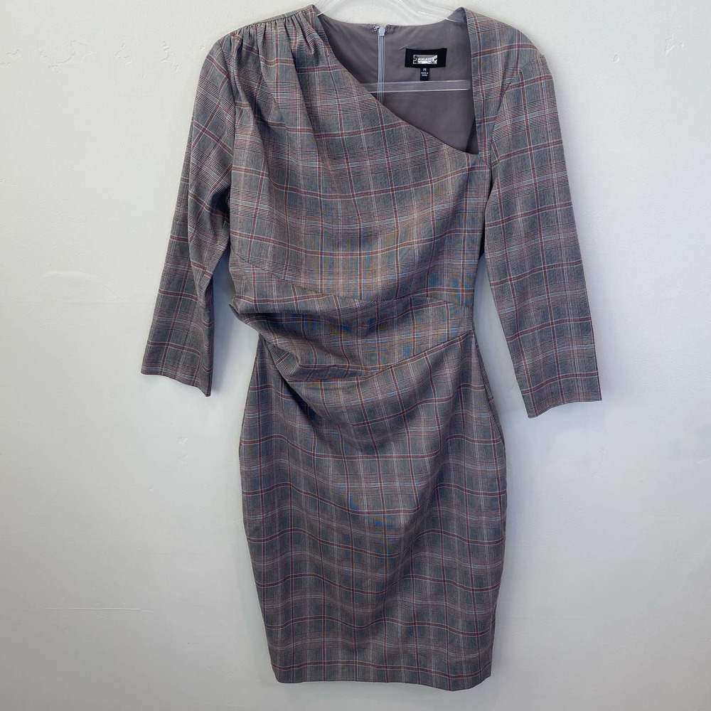 Alexia Admor Sheath Dress plaid medium asymmetrical neckline